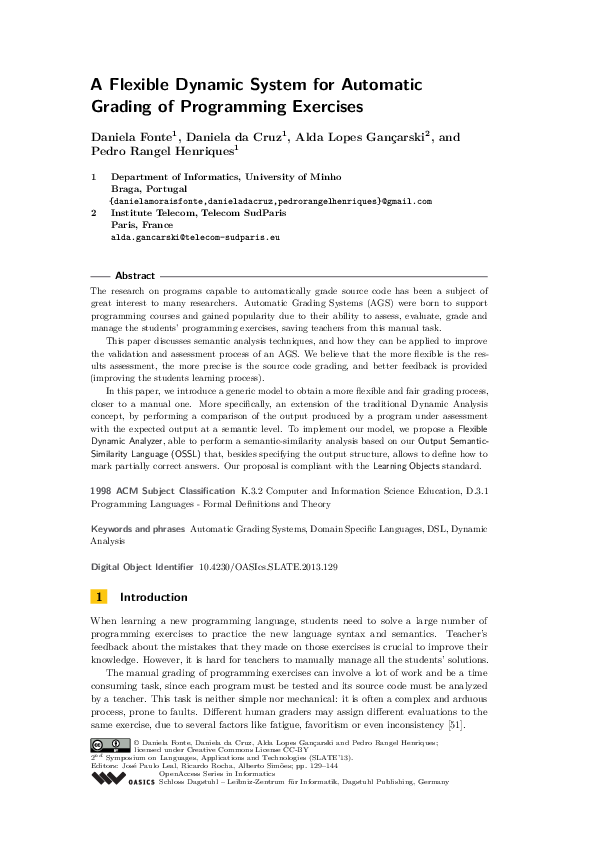 (PDF) A flexible dynamic system for automatic grading of programming ...