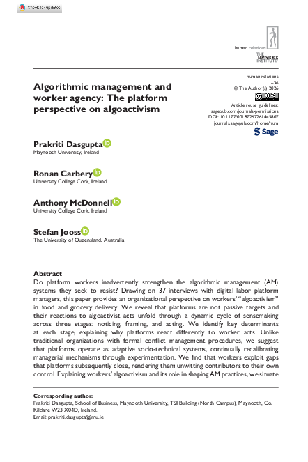 (PDF) Algorithmic management and worker agency: The platform ...
