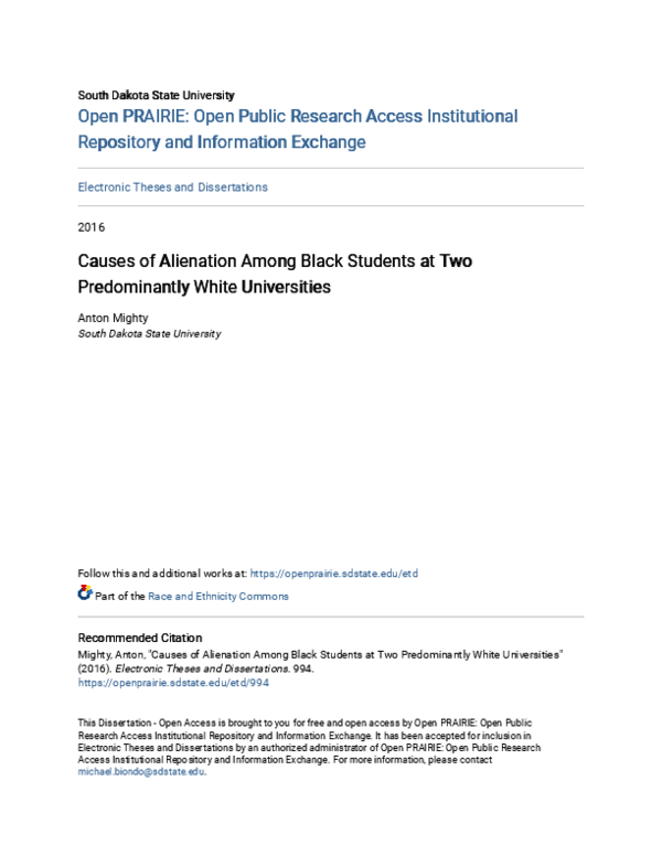 (PDF) Causes of Alienation Among Black Students at Two Predominantly ...