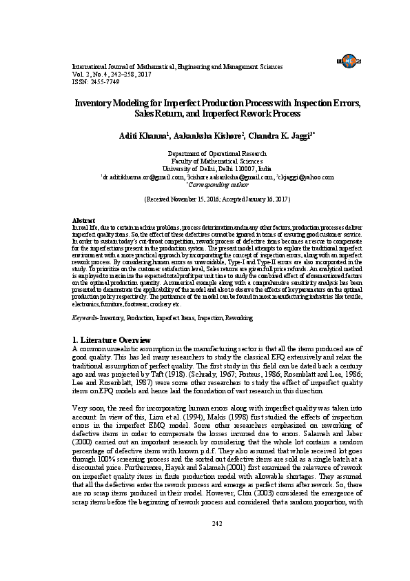 (PDF) Inventory Modeling for Imperfect Production Process with ...
