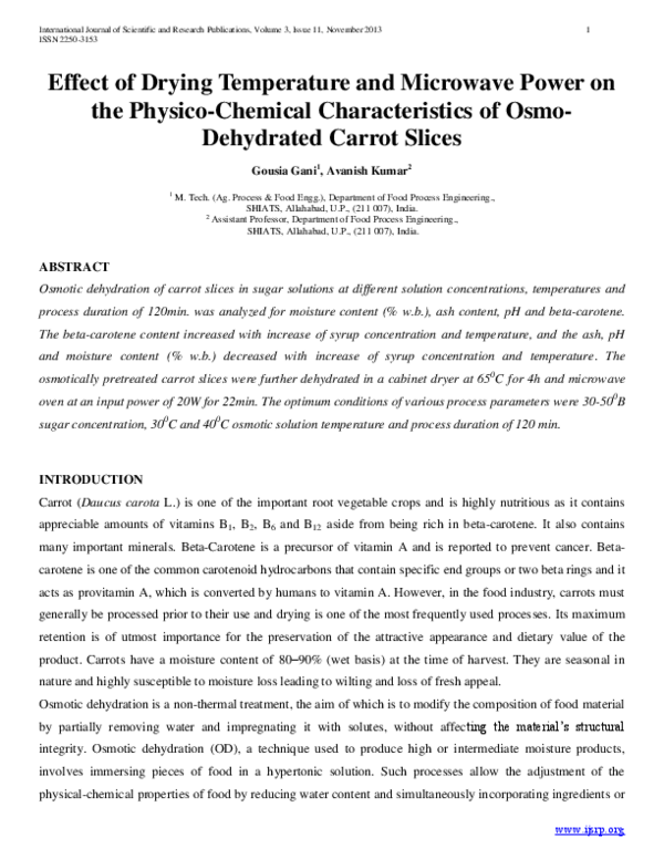 (PDF) Effect of Drying Temperature and Microwave Power on the Physico ...