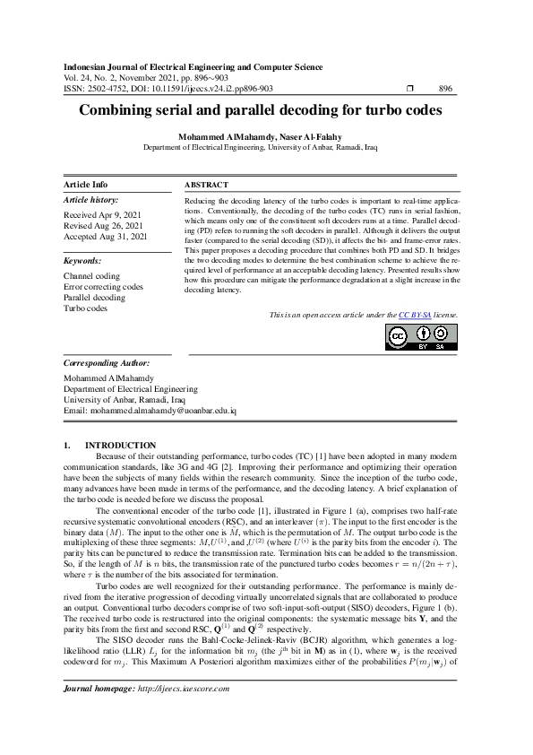 (PDF) Combining serial and parallel decoding for turbo codes