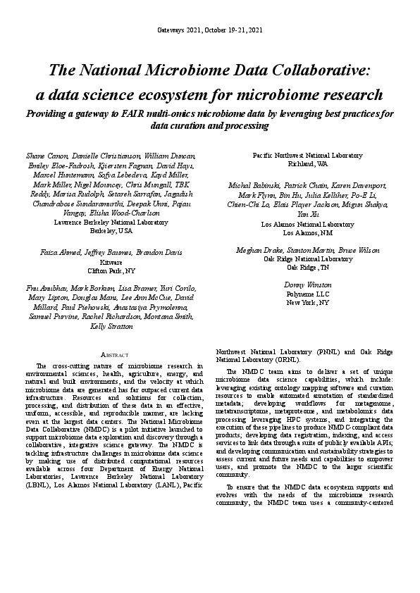 (PDF) The National Microbiome Data Collaborative: a data science ...