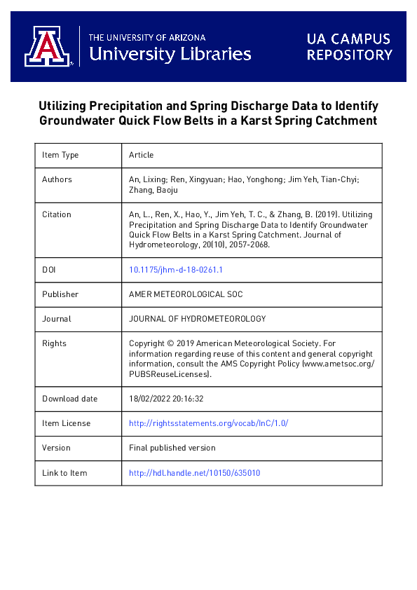 (PDF) Utilizing Precipitation and Spring Discharge Data to Identify ...