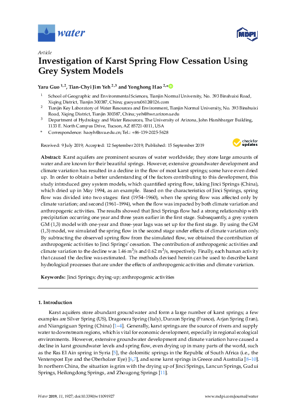 (PDF) Investigation of Karst Spring Flow Cessation Using Grey System Model