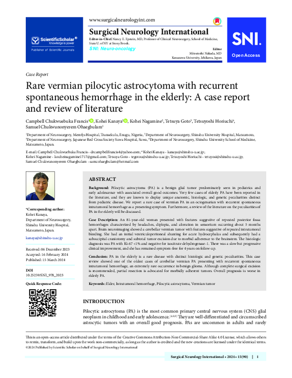(PDF) Rare vermian pilocytic astrocytoma with recurrent spontaneous ...