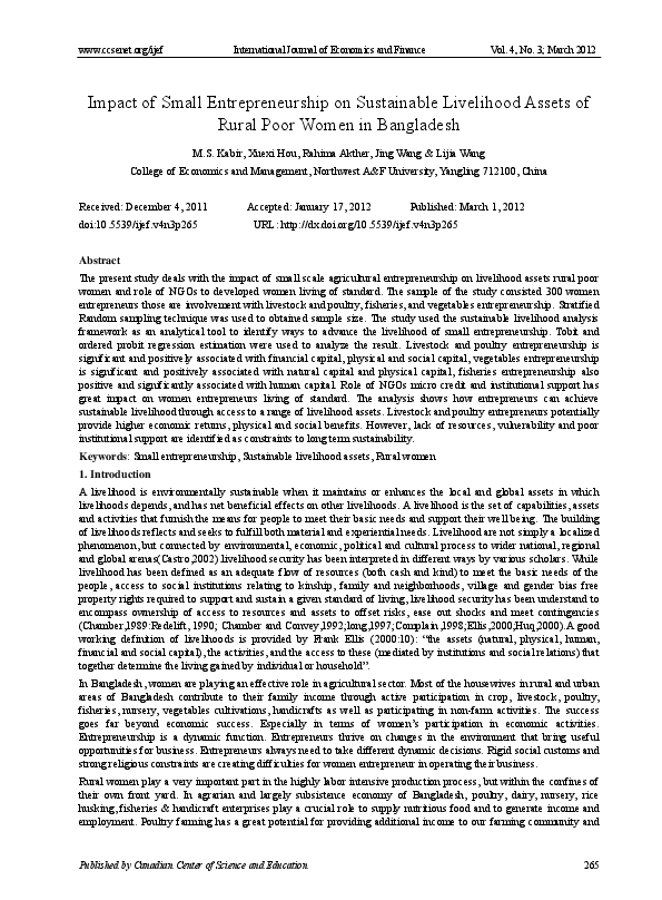 (PDF) Impact of Small Entrepreneurship on Sustainable Livelihood Assets ...