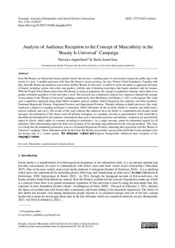 (PDF) Analysis of Audience Reception to the Concept of Masculinity in ...