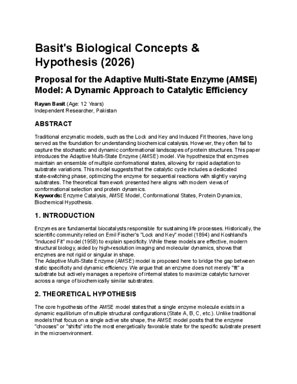 (PDF) Basit's Biological Concepts & Hypothesis (2026) Proposal for the ...