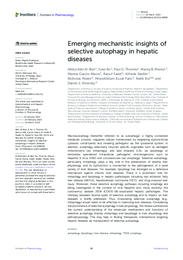 (PDF) Emerging mechanistic insights of selective autophagy in hepatic ...
