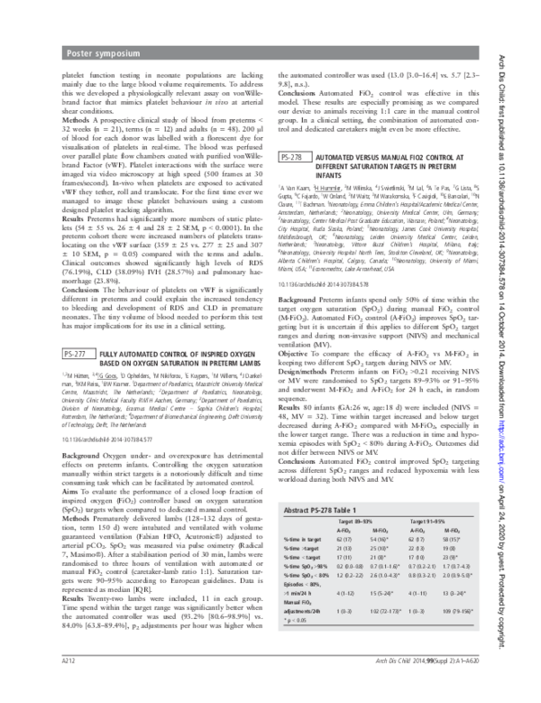 (PDF) PS-278 Automated Versus Manual Fio2 Control At Different ...