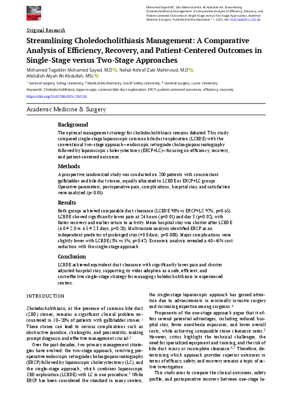 (PDF) Streamlining Choledocholithiasis Management: A Comparative ...