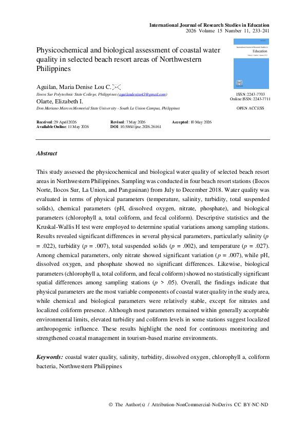 (PDF) Physicochemical and biological assessment of coastal water ...
