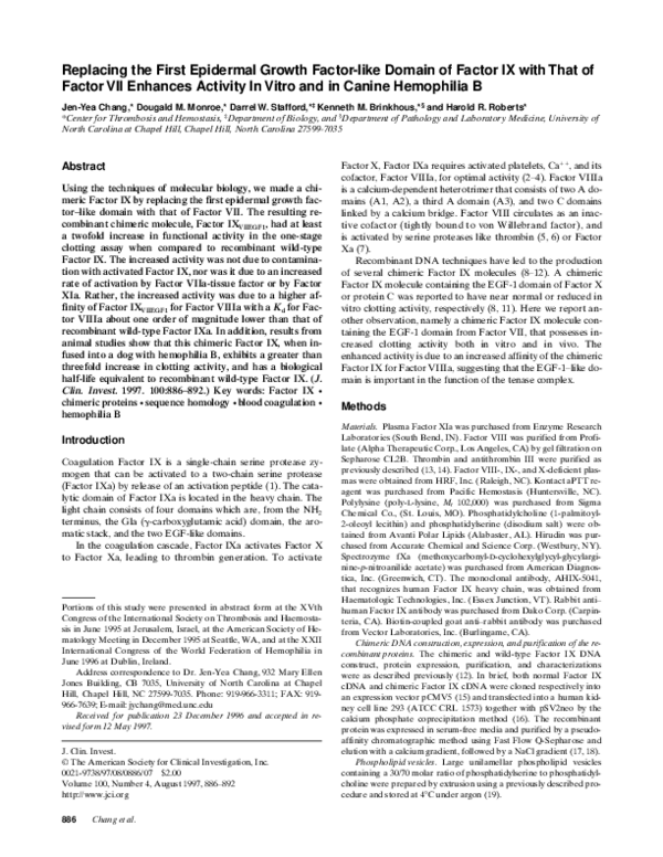 (PDF) Replacing the first epidermal growth factor-like domain of factor ...
