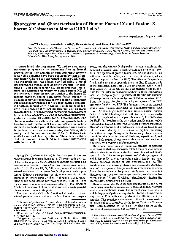 (PDF) Expression and characterization of human factor IX and factor IX ...