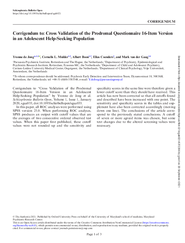 (PDF) Corrigendum to: Cross Validation of the Prodromal Questionnaire ...