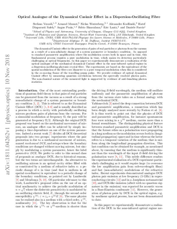 (PDF) Optical Analogue of the Dynamical Casimir Effect in a Dispersion ...
