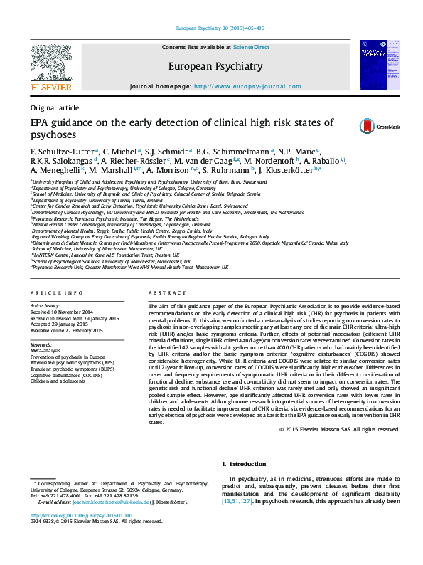 (PDF) EPA guidance on the early detection of clinical high risk states ...