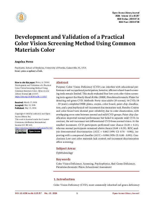 (PDF) Development and Validation of a Practical Color Vision Screening ...