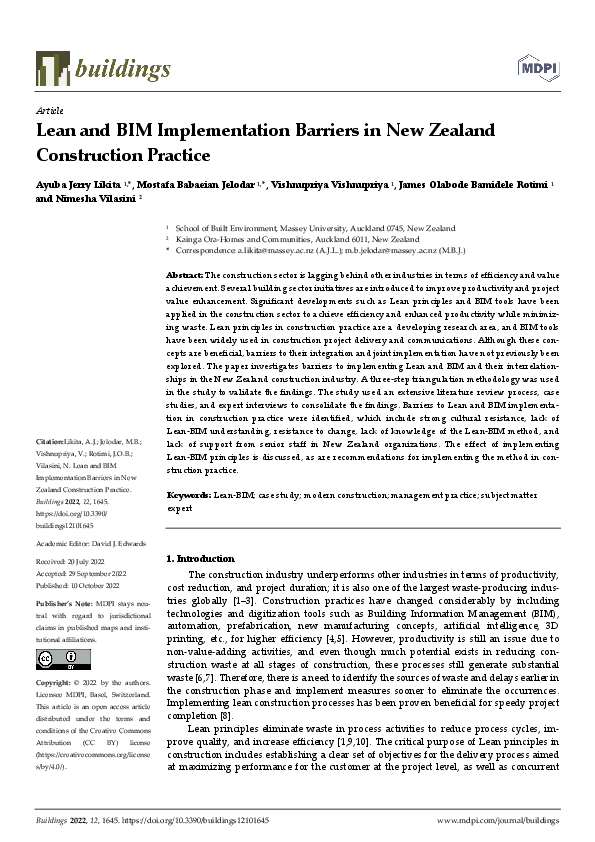 (PDF) Lean and BIM Implementation Barriers in New Zealand Construction ...