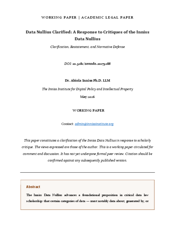 (PDF) Data Nullius Clarified: A Response to Critiques of the Inniss ...