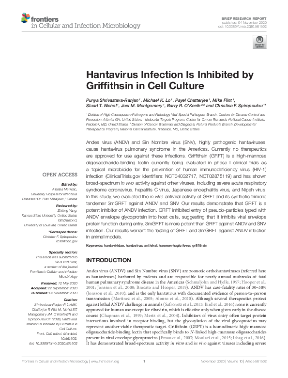 (PDF) Hantavirus Infection Is Inhibited by Griffithsin in Cell Culture