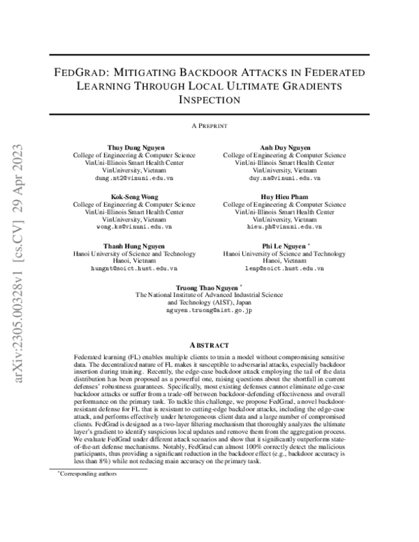 (PDF) FedGrad: Mitigating Backdoor Attacks in Federated Learning ...