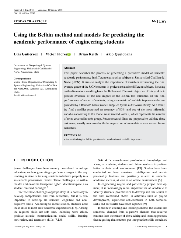 (PDF) Using the Belbin method and models for predicting the academic ...