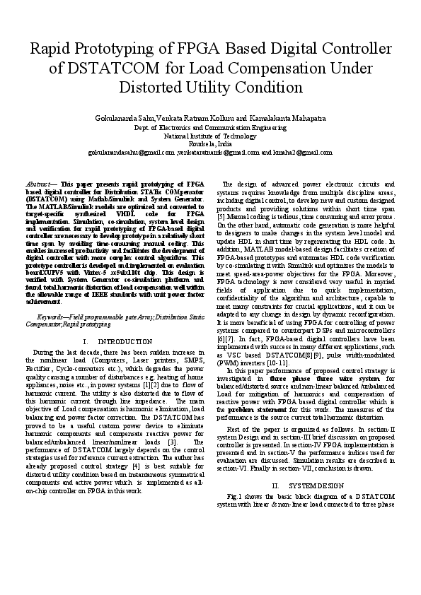 (PDF) Rapid prototyping of FPGA based digital controller of DSTATCOM ...