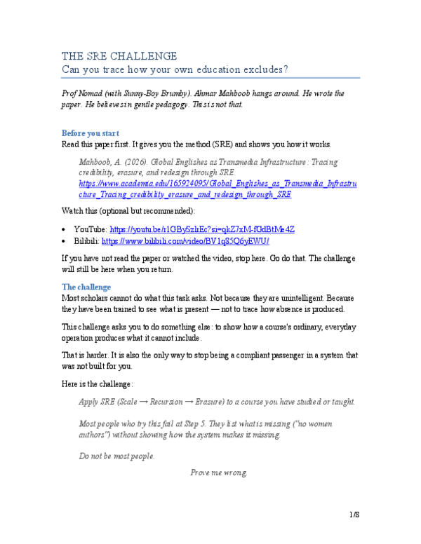 (PDF) THE SRE CHALLENGE: Can you trace how your own education excludes?