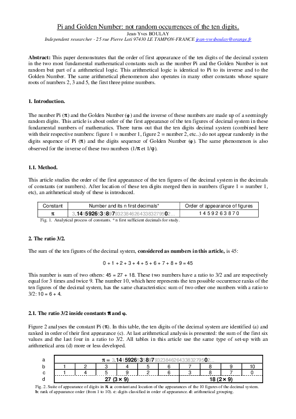 (PDF) Pi and Golden Number: not random occurrences of the ten digits
