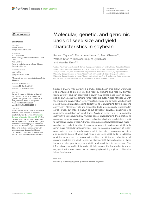 (PDF) Molecular, genetic, and genomic basis of seed size and yield ...