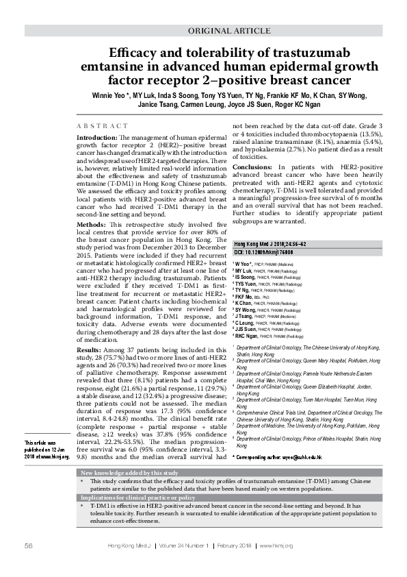 (PDF) Efficacy and tolerability of trastuzumab emtansine in advanced ...