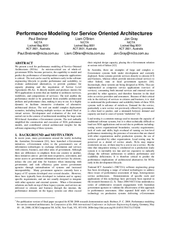 (PDF) Performance modeling for service oriented architectures