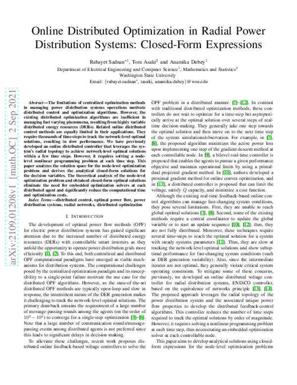 (PDF) Online Distributed Optimization in Radial Power Distribution ...
