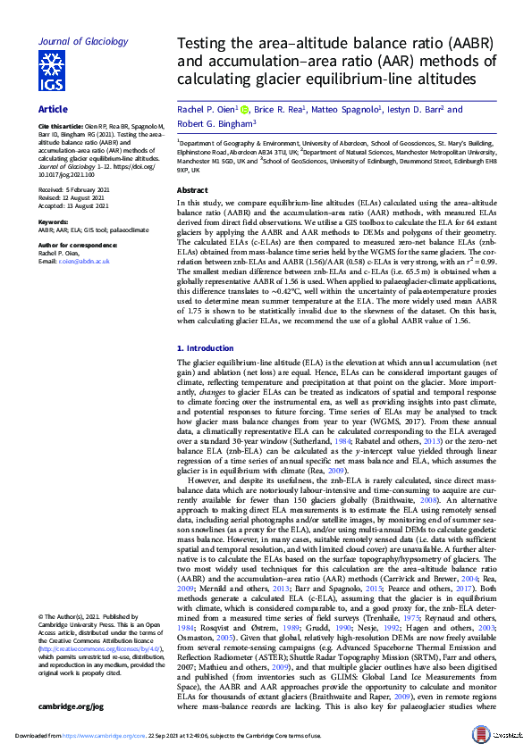 (PDF) Testing the area–altitude balance ratio (AABR) and accumulation ...