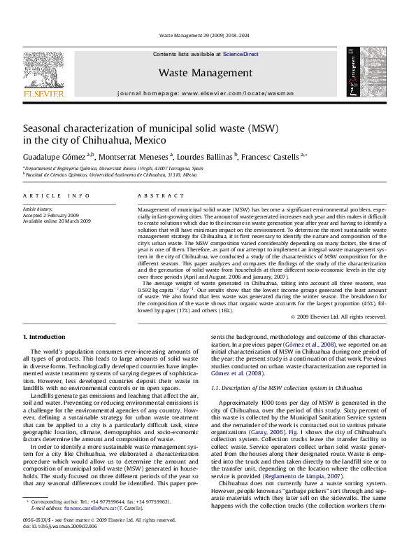 (PDF) Seasonal characterization of municipal solid waste (MSW) in the ...