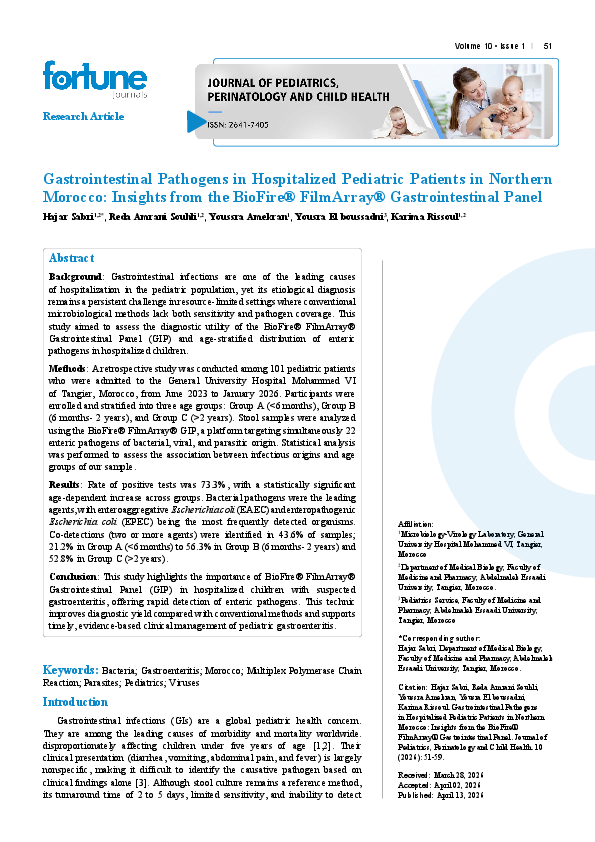 (PDF) Gastrointestinal Pathogens in Hospitalized Pediatric Patients in ...