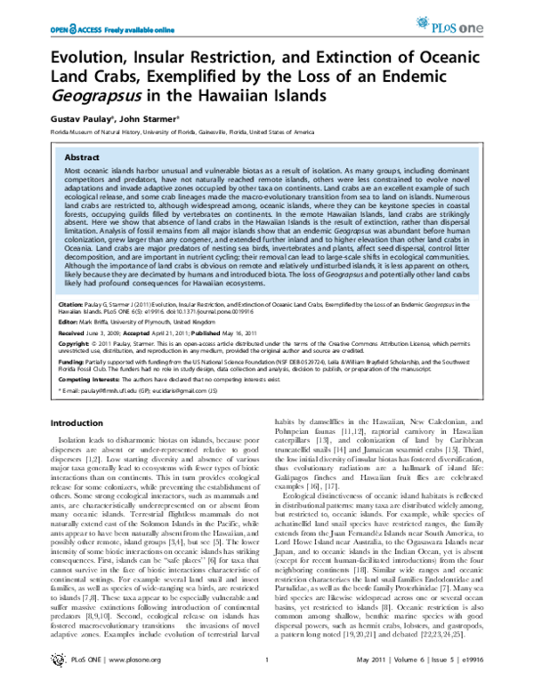(PDF) Evolution, Insular Restriction, and Extinction of Oceanic Land ...