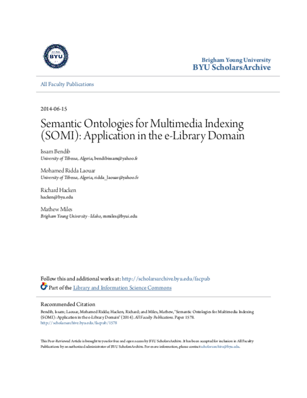 (PDF) Semantic ontologies for multimedia indexing (SOMI)