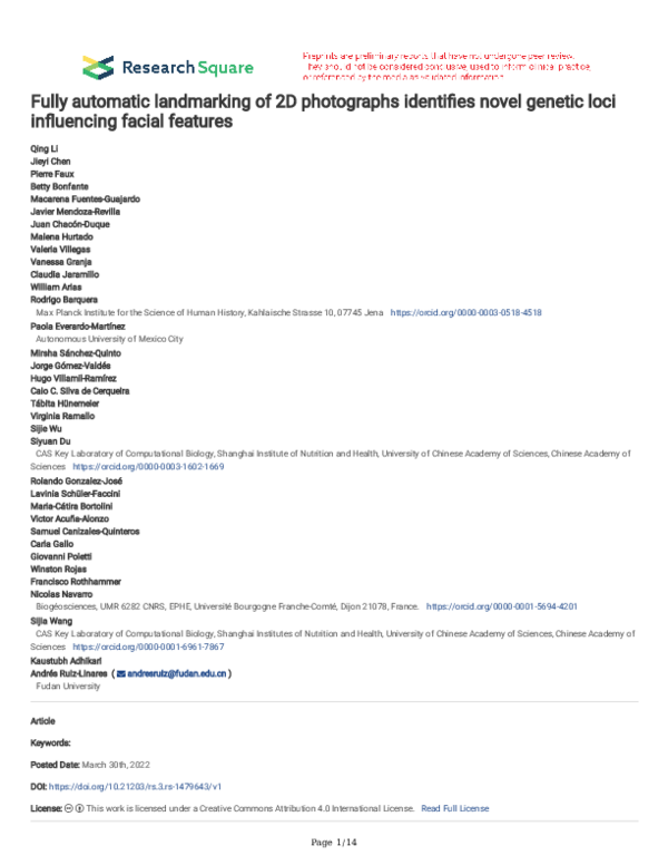 (PDF) Fully automatic landmarking of 2D photographs identifies novel ...