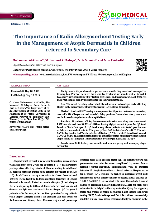 (PDF) The Importance of Radio Allergosorbent Testing Early in the ...