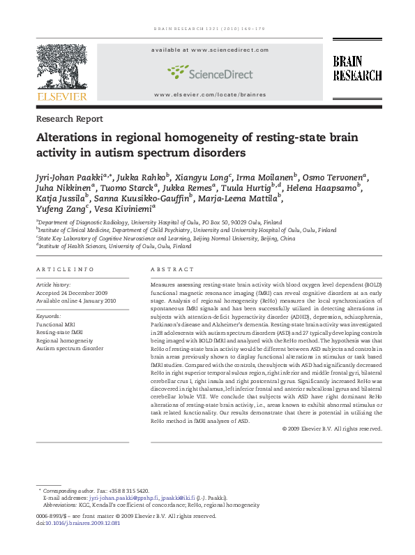 (PDF) Alterations in regional homogeneity of resting-state brain ...