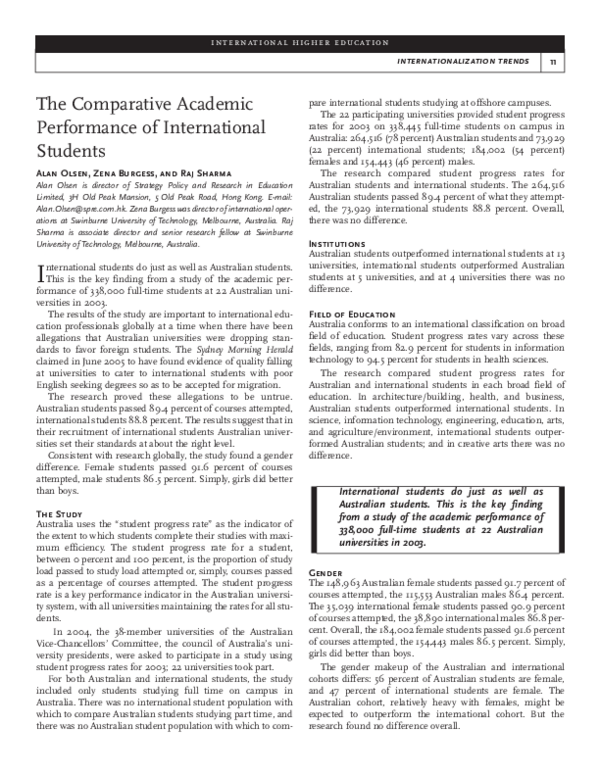 (PDF) The Comparative Academic Performance of International Students in ...