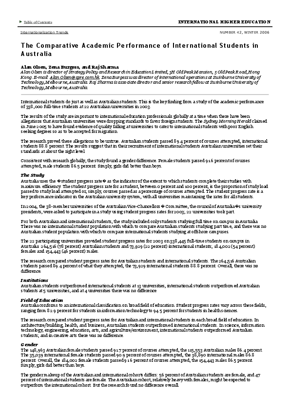 (PDF) The comparative academic performance of international students