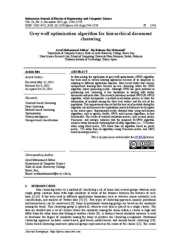 (PDF) Grey wolf optimization algorithm for hierarchical document clustering