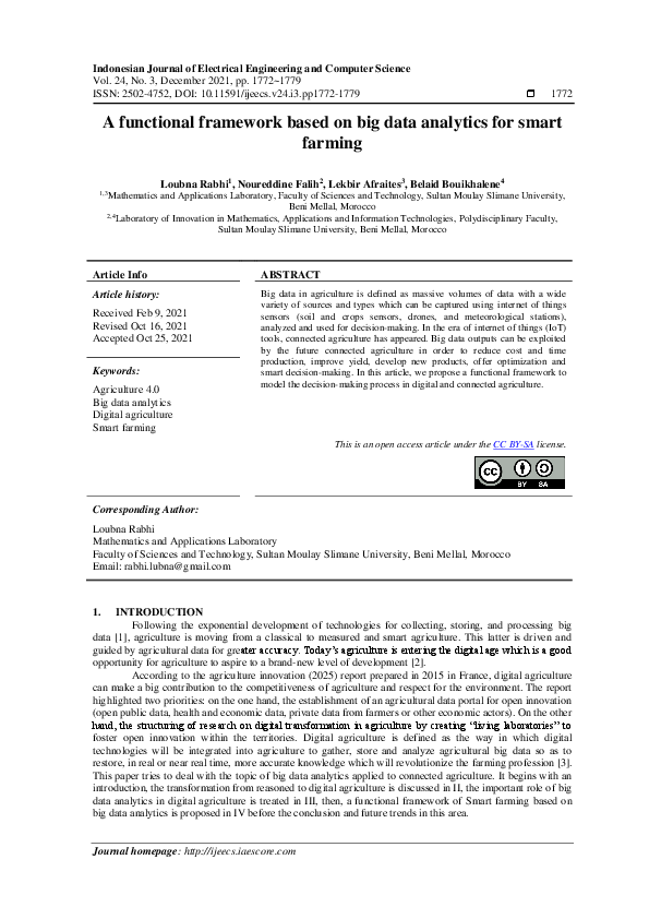 (PDF) A functional framework based on big data analytics for smart farming