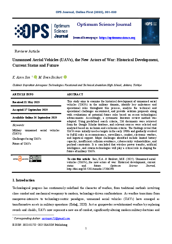 (PDF) Unmanned Aerial Vehicles (UAVs) the New Actors of War Historical ...
