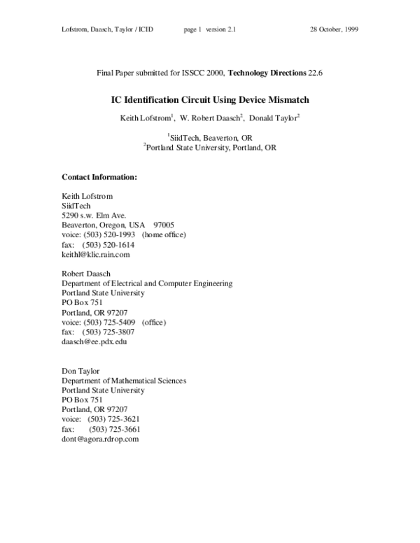 (PDF) IC identification circuit using device mismatch