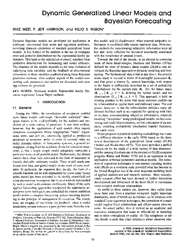 (PDF) Dynamic Generalized Linear Models and Bayesian Forecasting: Rejoinder